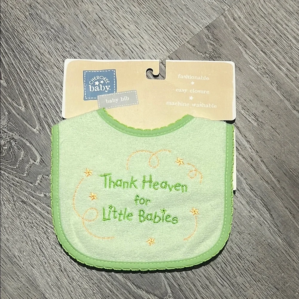 Vintage Cherokee Baby Green Embroidered Bib